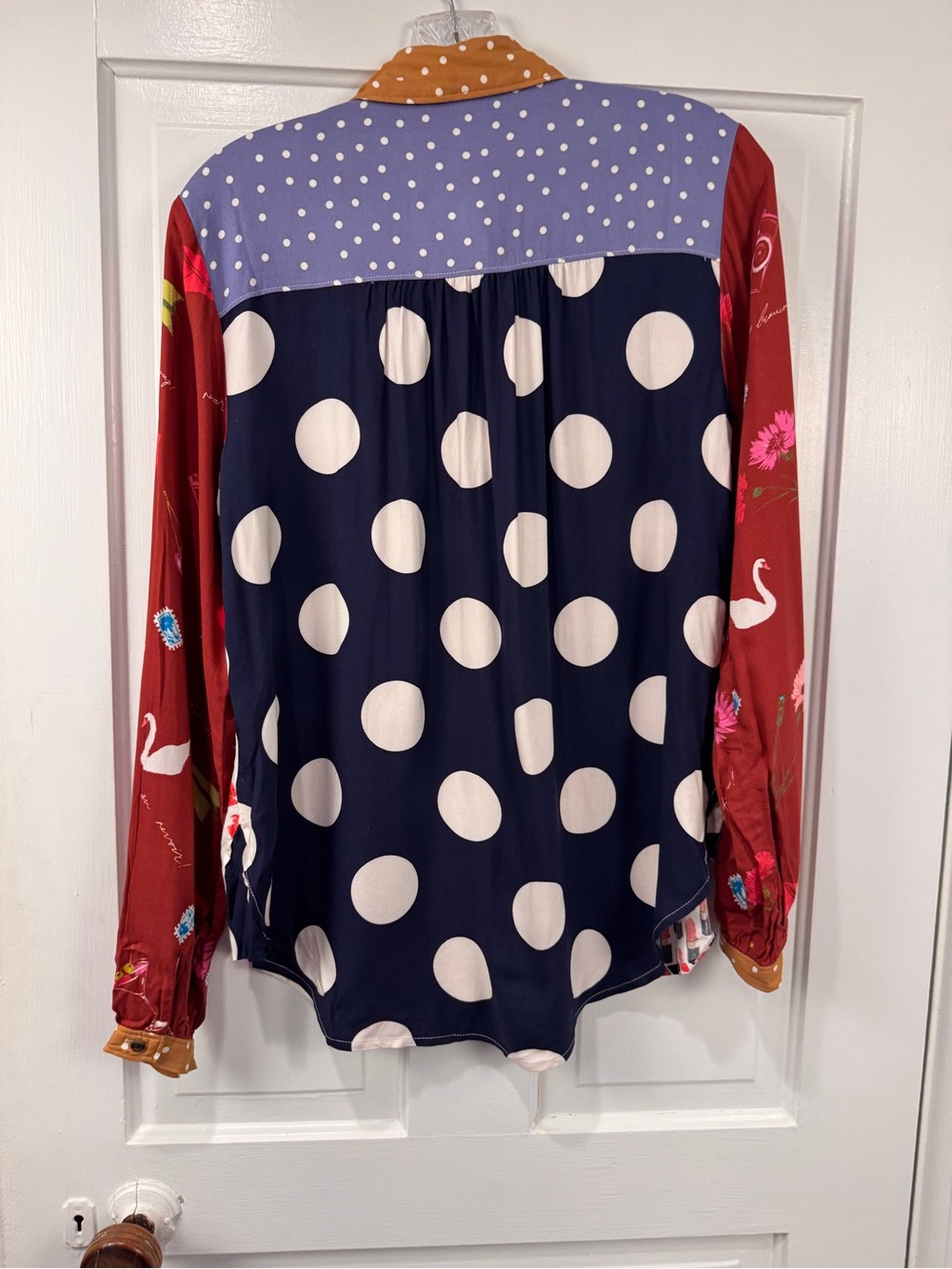 Maeve Mixed-Print Button-Down Shirt in Lavender, Red, Cream, Mustard - Picture 2 of 3
